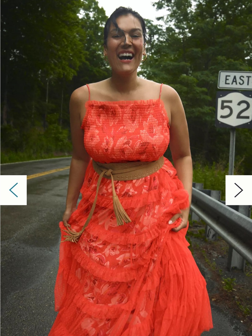 Anthropologie Coral-Red Floral Mesh Tiered Dress - Picture 8 of 11